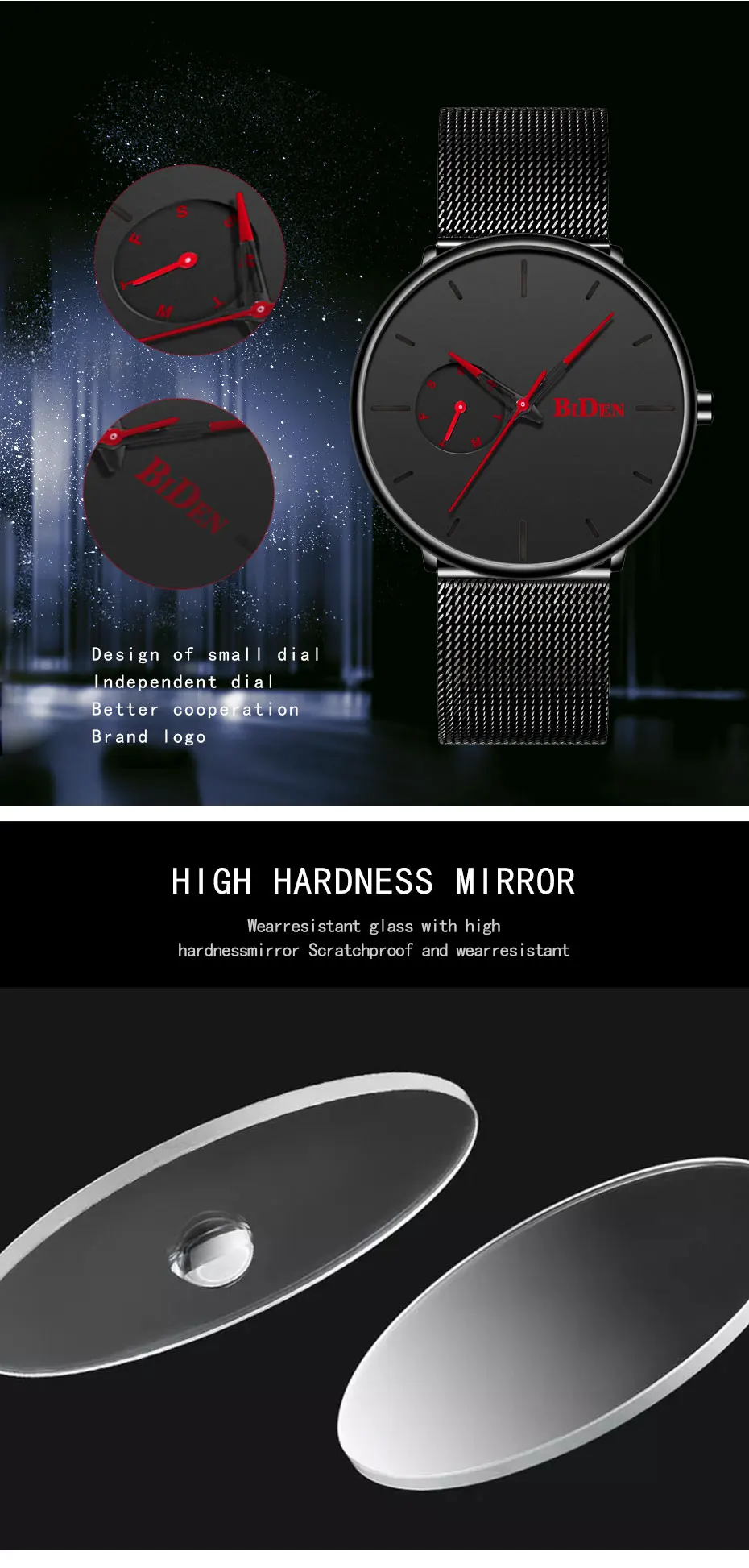 Reloj Hombre BIDEN Top Brand Luxury Men Watches Waterproof Ultra Thin Date Wrist Watch Male Mesh Strap Casual Quartz Clock