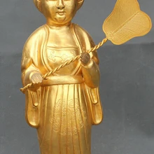 USPS в США S2367 1" Китайский Народный Медь Золото Золоченый Стенд Belle Женщина Гал Девушка Держать Вентилятор Статуя