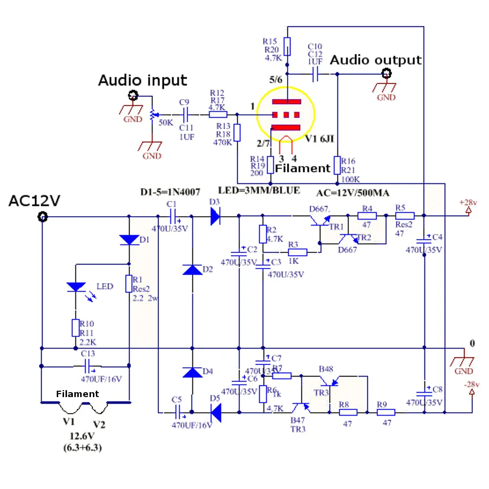 LEORY 6J1 tube HIFI Stereo BassPreamp amplifier board Pre amp Headphone amp DIY kits