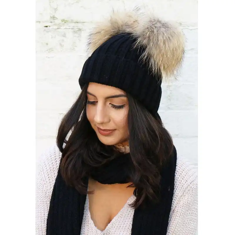 Womens hat with two pom poms Clearance