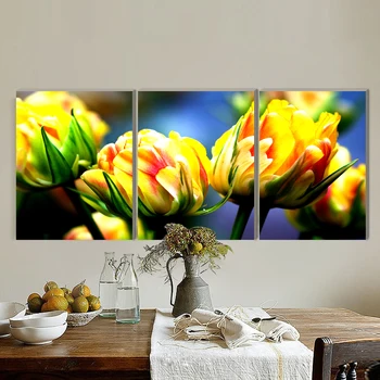 

Home deco flower tulip realist canvas painting art deco beautiful art prints 3 psc wall pictures for living room kitchen rooms
