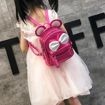 

Cute Girls Laser Ear Kids Backpack Bowknot Decor Parent-child School Bags PU Leather Travel Mini Backpack
