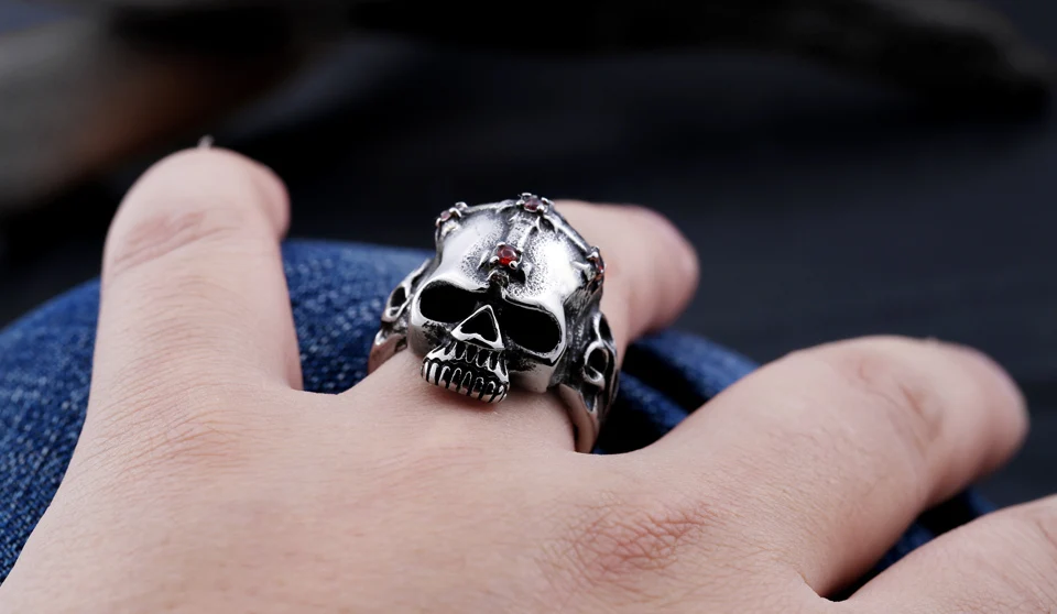 Нью-панк байкер кросс клык череп кольцо для человека из нержавеющей стали горячая распродажа скелет стиль ювелирные изделия BR8-140