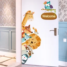 Por Children Door Stickers Lots Shijuehezi Cartoon Animals Wall Stickers Diy Children Mural Decals For Kids Rooms Baby Bedroom
