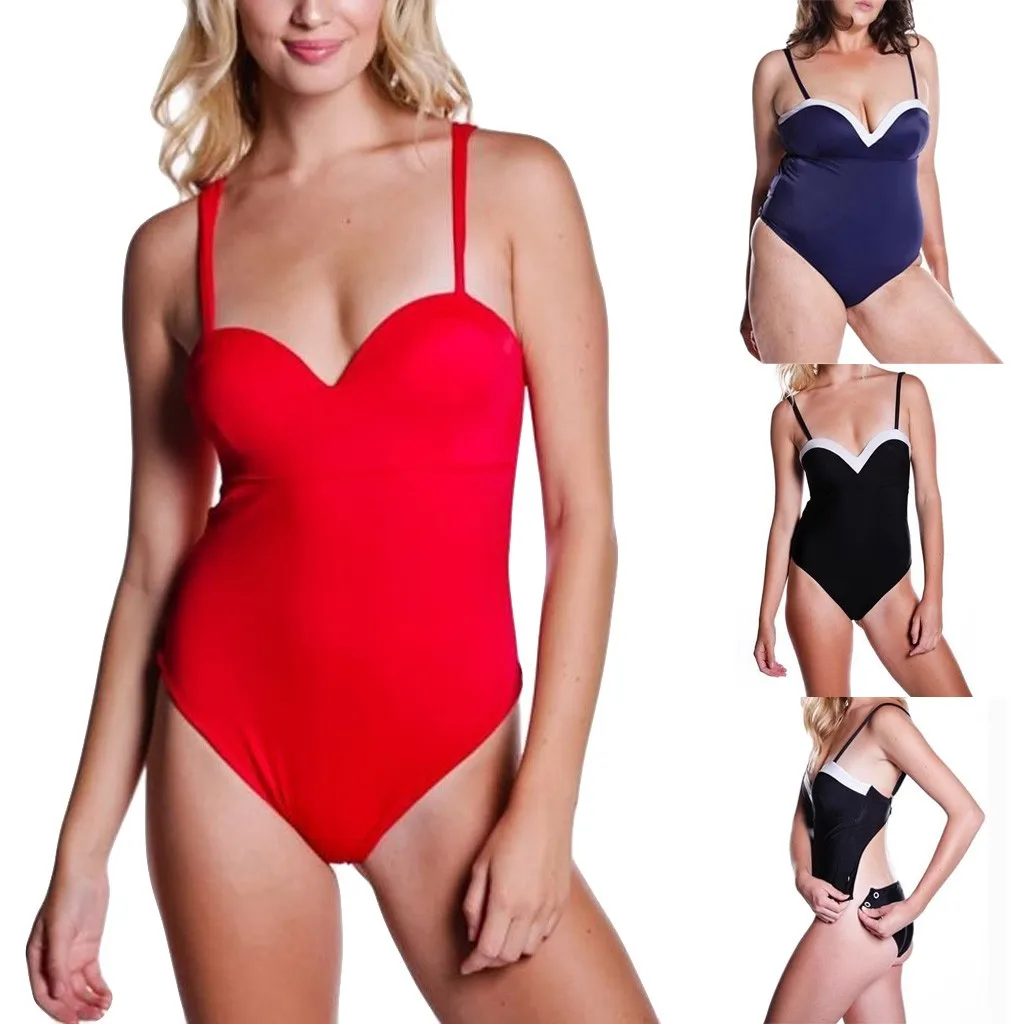 

2019 Summer Swimwear Women Removable One Piece Swimsuit Push Up Backless Solid Swimwear Bathing Suits Bodysuit Monokini