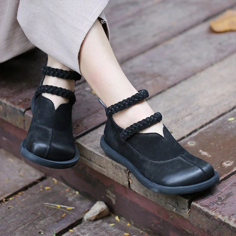 

Original 2019 autumn winter women ankle boots low heel shoes round head zipper flat bottomed casual ladies boots vintage style