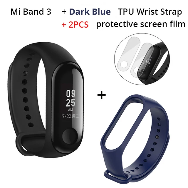 Xiaomi mi Band 3 mi band 3 мгновенное сообщение CallerID водонепроницаемый OLED сенсорный экран погоды mi Band 2 Up - Цвет: Add Dark Blue Strap