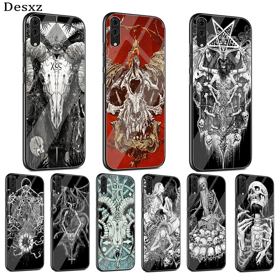 

Desxz Glass Phone Case For Huawei Mate Honor 8X 9 10 7A 20 P30 P20 P10 Lite Pro P Smart Cover Satanic Skull Bag