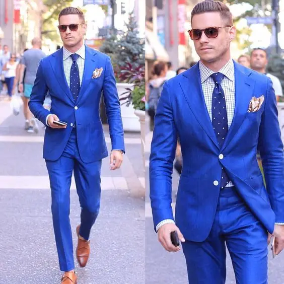 

Classic Style Bright Blue Men Suits Slim Fit Two Buttons Notch Lapel Mens Tuxedos Blazer wedding suits for men (jacket+pant)