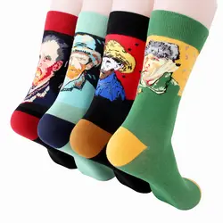 4 пары носки мужские экипаж Повседневное хлопок уличный стиль Для мужчин Подарки Высокое качество Яркая Печать смешные забавные носки