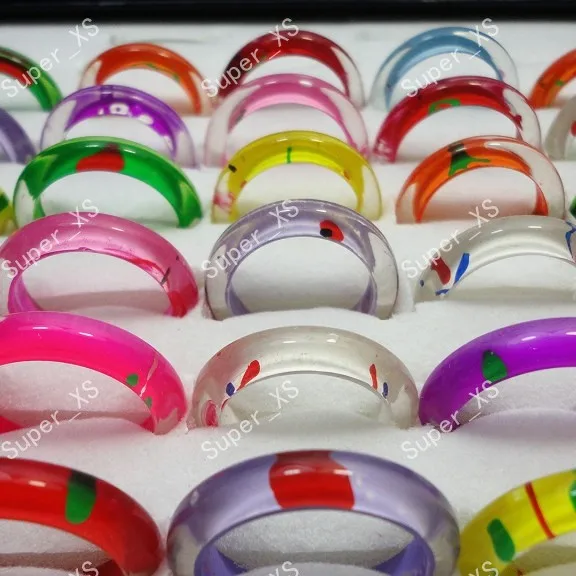 50Pcs Fashion Graffiti Colourful Resin Plastic Rings For Women Girl Jewelry Bulk Lots LR246 2