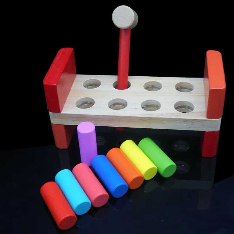 

Free shipping, colored wooden toys, Knocking pile platform, children's educational toys ,driving pile abutment