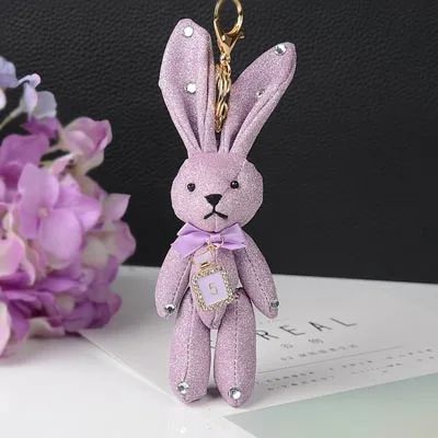 Винтажный брелок для ключей, брелок для ключей, модный кулон кролик с бантом, милая мультяшная кожаная сумка, аксессуары, орнамент EH826 - Цвет: purple