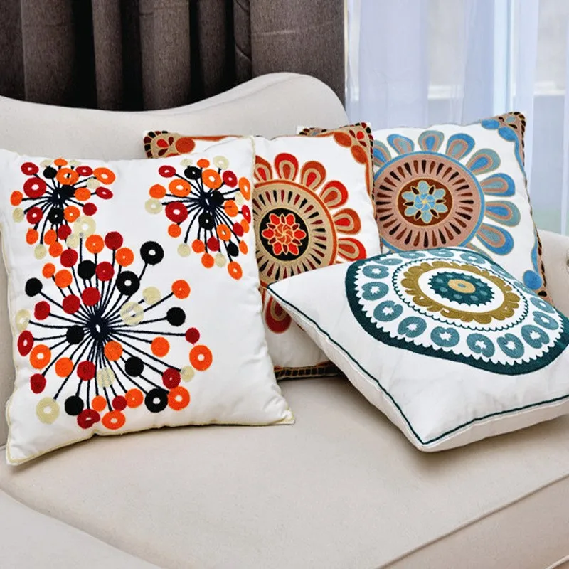 

INMYLIFE Flower Embroidered Cushions Floral Decorative Pillows Case Embroidery Pillow Home Decor for sofa 45x45cm