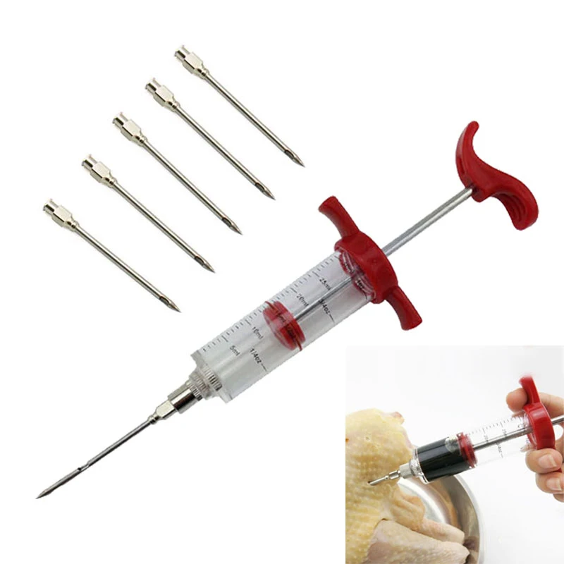 

5 Stainless Steel Needles Spice Syringe Set BBQ Meat Flavor Injector Kithen Cooking Sauce Marinade I Accessories