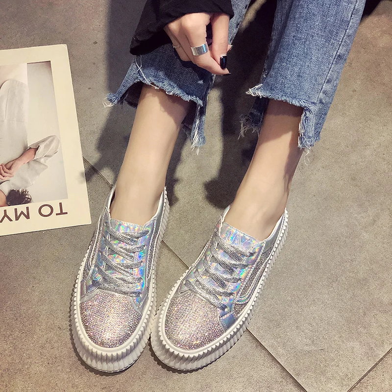 

Thestron Women Casual Shoes Red Sliver Fashion Women Platform Shoes Casual Walking Shoes Women High 5.5cm Size 35-40 Brand 2019