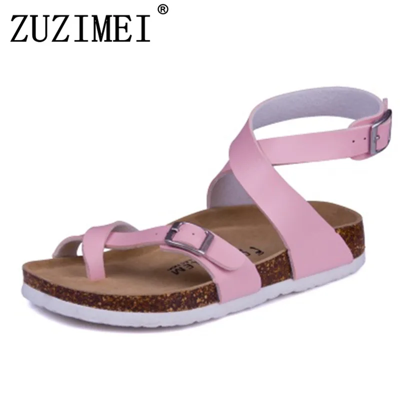 

Fashion Cork Sandals 2018 New Women Casual Summer Beach Gladiator Buckle Strap Sandals Shoe Flats Free Shipping Plus Size 35-43