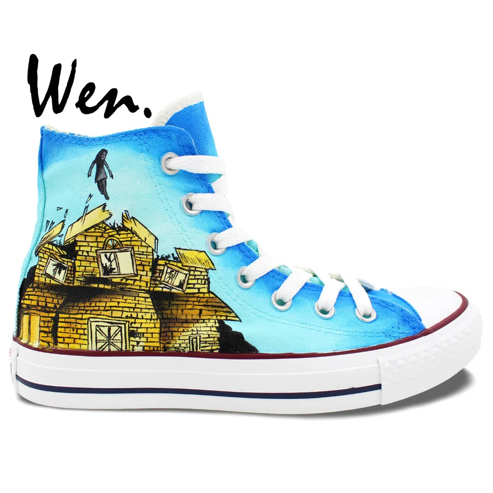 Wen Unisex Blue Hand Painted Casual Shoes Custom Design