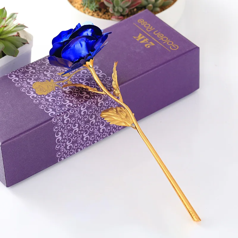 

2018 Romantic Valentine's Day Creative Gift 24K Foil Plated Rose Gold Rose Lasts Forever Love Wedding Decor souvenir With Box
