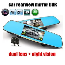 5 дюймов с двумя объективами Видеорегистраторы для автомобилей Автомобильный цифровой видеорегистратор Зеркало G-sensor Функция обнаружения движения
