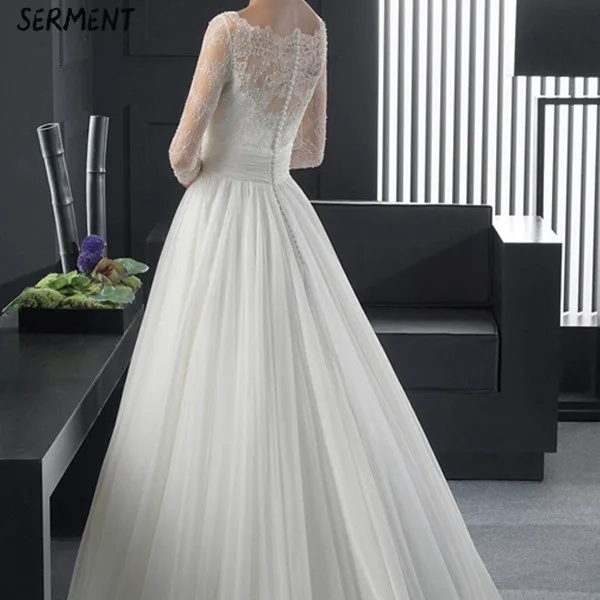 

2019 New French Lace Long Sleeve One-Shoulder Slim Princess Bride Small Trailing Wedding Dress