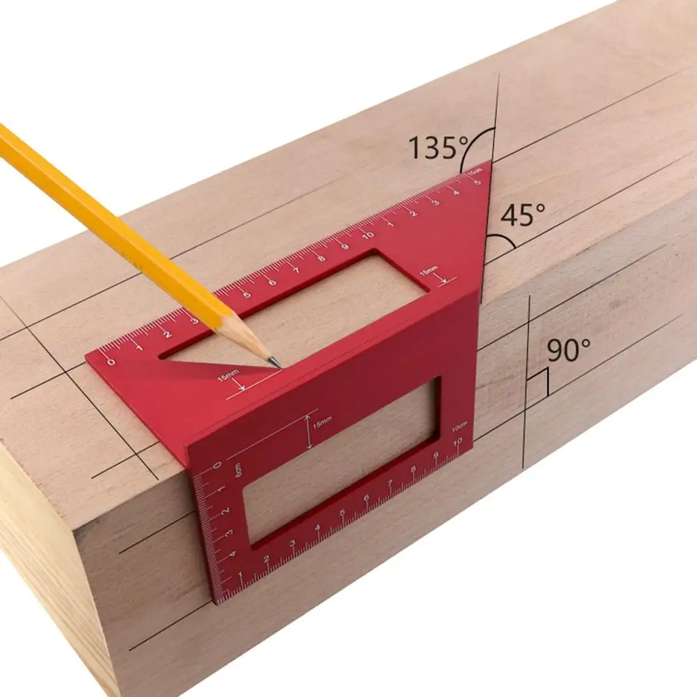

Multifunction square Aluminum Alloy Woodworking Scriber T Ruler Multifunctional 45/90 Degree Angle Ruler Red Aluminum alloy @30