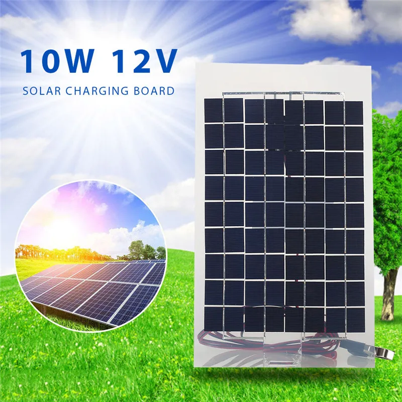 

12V 10W Solar Panel PolyCrystalline Cells DIY Solar Module Epoxy Resin With Block Diode 2 Alligator Clips 4m Cable