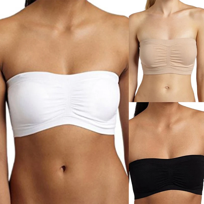 Plus Size Lingerie Womens Strapless Boob Tube Top Women Bra Basic Solid Color Underwear Strapless Tops
