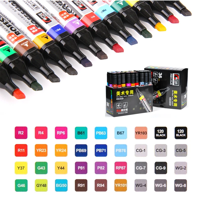 Us 153 15 Off36 Color Advertising Pen Artist Dual Head Sketch Manga Markers Double Line Alcohol Based Ink Markers For Design Supplies In Art