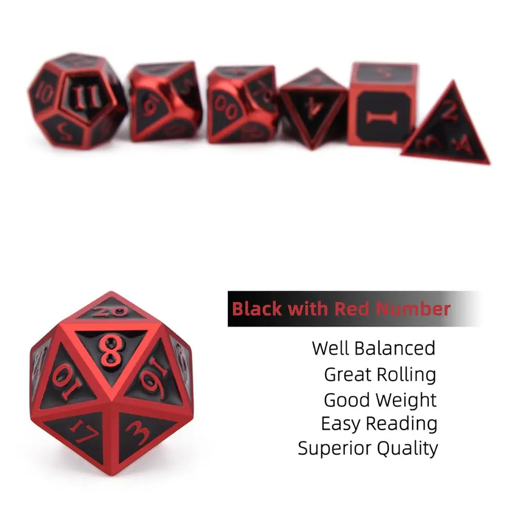 Koop Mystery Metal Dice Red   Black voor Dungeons And Dragons RPG MTG Wiskunde Onderwijs D4 D6 D8 D10 D % d12 D20
