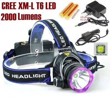 

AloneFire HP81 cree led Headlight Cree XM-L T6 LED 3800LM cree led Headlamp light +AC Charger/Car charger/2x 18650 battery