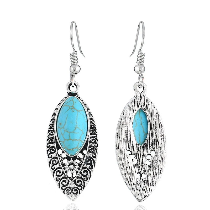Bohemia Tibetan Vintage Silver Turkish Drop Dangle Earings Gypsy Ethnic Stone India Hanging Earrings pendientes mujer