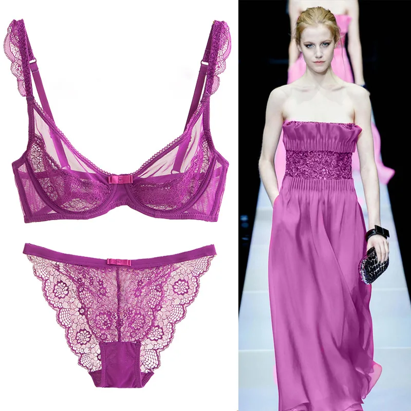 

Underwear Set 2019 Sexy Lace Embroidery Ladies Underwear Summer Ultra-thin Mesh Ultra-thin Underwear Set