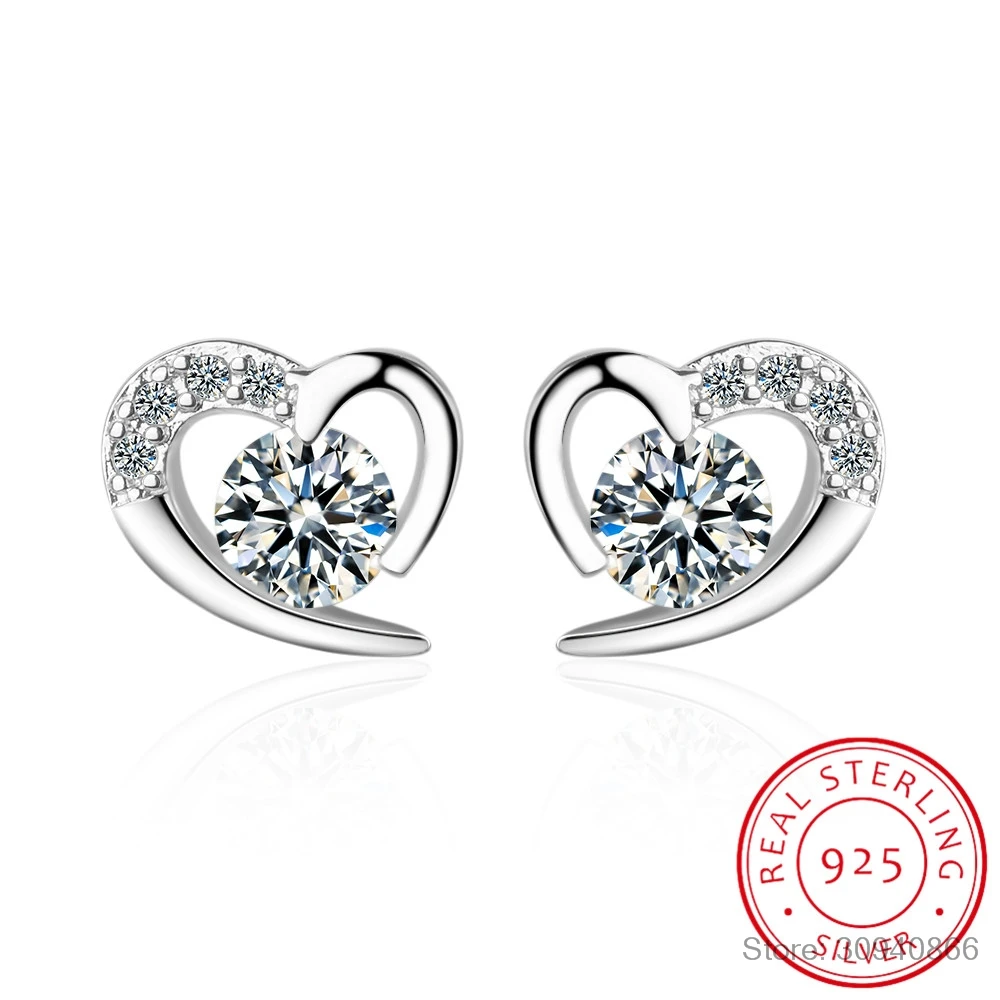 

Tender Love 925 Sterling Silver Earrings For Women Fine Jewelry Dazzling CZ Heart Stud Earrings pendientes oorbellen S-E477