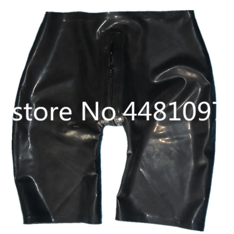 

Black Rubber Pants latex Boxer shorts Panties for men with 2 way crotch zippers latex shorts crotchless leggings Plug Size