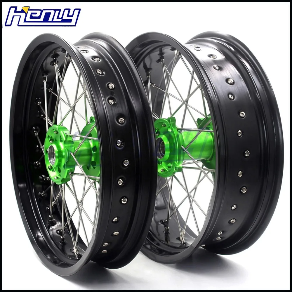 3,5/5,0 Spoked супермото колеса диски набор для Kawasaki KX 250F 2006- 450F 2006- зеленый