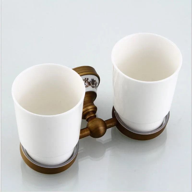 Meevogo чашки и стакан латунь Зубная щётка держатель с 2 подстаканники чистый Медь настенный античная Аксессуары для ванной комнаты BJA12