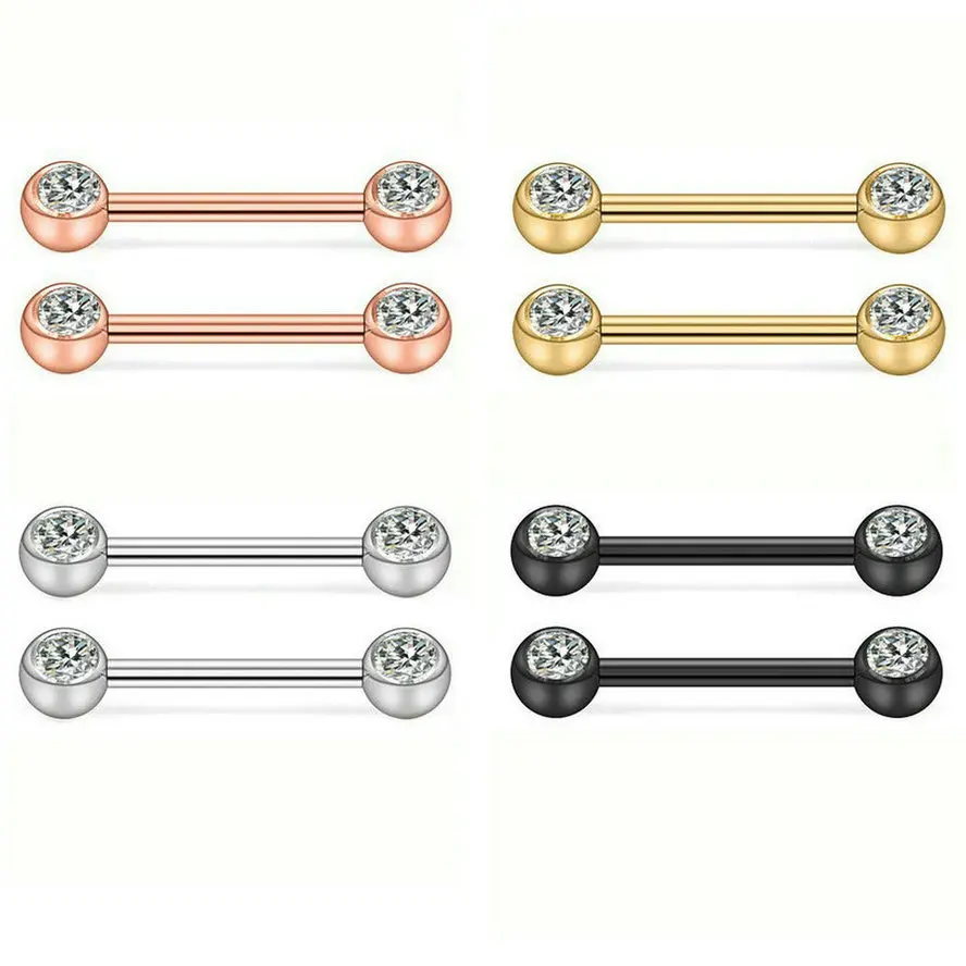 12pcs/lot Double Gem Stainless Steel Barbell Nipple Shield Ring Sexy