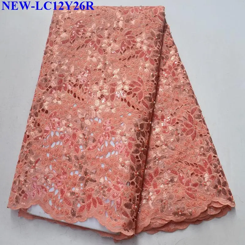 

Shiny Peach African Organza Lace Fabric with sequins 2019 high quality french embroidered tulle lace fabrics 5 yards XC001