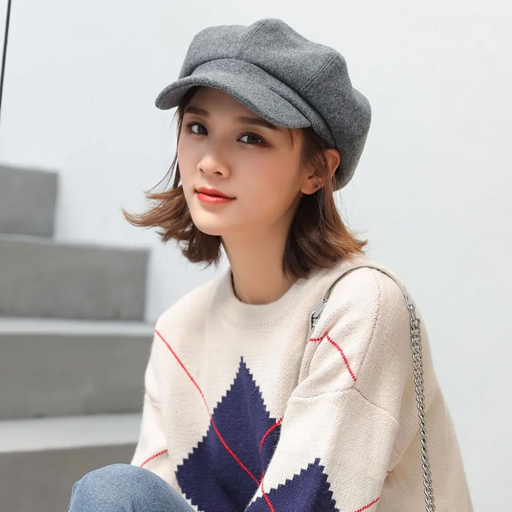 

Solid Colors Women Beret Femme Newsboy Hat Stylish Painter Octagonal Cap Top Sale for Women Spring Autumn Beret Hat