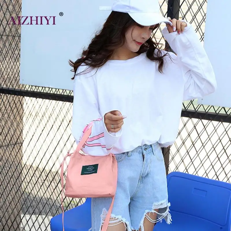 الفتيات الإناث حرف صغير طباعة الكتف رسول دلو حقيبة يد المرأة قماش صغيرة Crossbody التسوق الأعلى مقبض حقيبة عادية