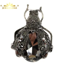 Gothic Vintage Style Full Black Cicada Brooches Silver Tone Micro Pave Crystal Pear Shaped Tail Big Beetle Pins Costume Jewelry fabulous short tassel drops double yellow bird brooches silver tone micro pave cz green eyes two love birds pins for girlfriend