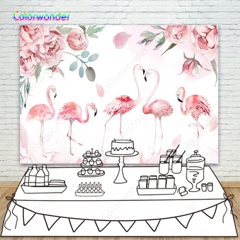 

Tropical Flamingo Pink Flowers Photo Backdrop Oil Painting Beautiful Swan Background For Baby Girls Birthday Party Decortion