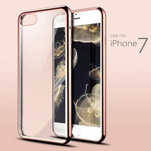 iPh 7 Luxury Transparent Clear Silicone Case For iPhone 7 Bling TPU Gilded Gold Plating Hybrid