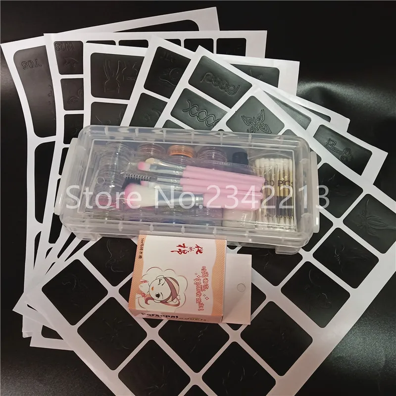 24 Colors Powder Temporary Diamond Glitter 1 Glue 5 Brushes 120 Hollow Template 1 Cotton Swab For Tattoo Kids Face Beauty Art