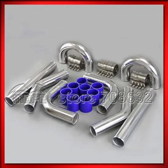 

Univesal Turbo Chrome 2.25" 57mm Aluminum Intercooler Piping Pipe + T Clamp + Silicone Hoses Kit