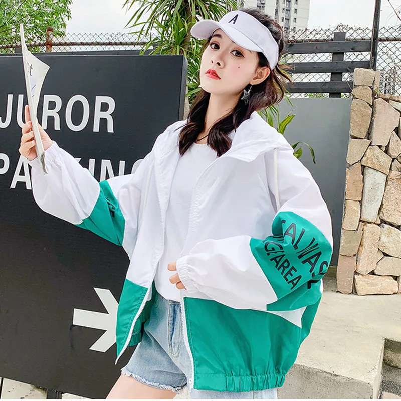 amazing  New Summer Hoodie Jacket Women Patchwork Loose Sunscreen Thin Coat Sun Protection Anti-uv Breathabl