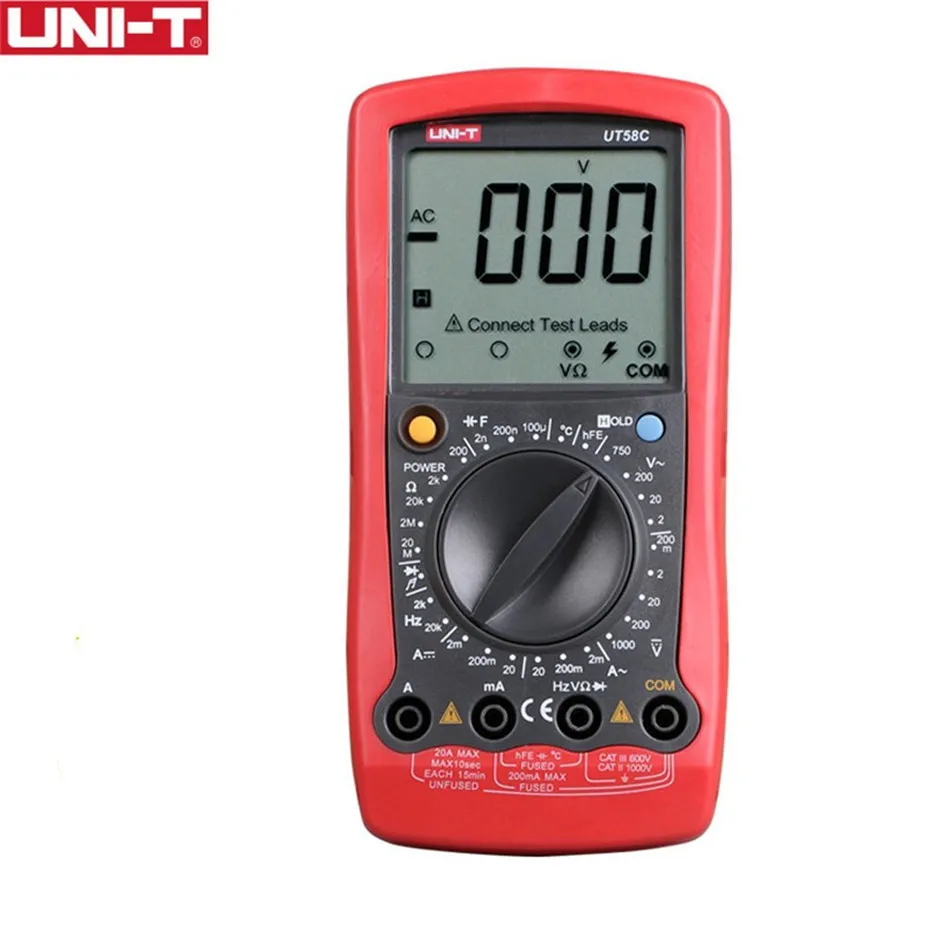 

UNI-T UT58C General Digital Multimeters Full Icon LCD Display Temperature Frequency Capacitance Diode Transistor AC/DC Tester