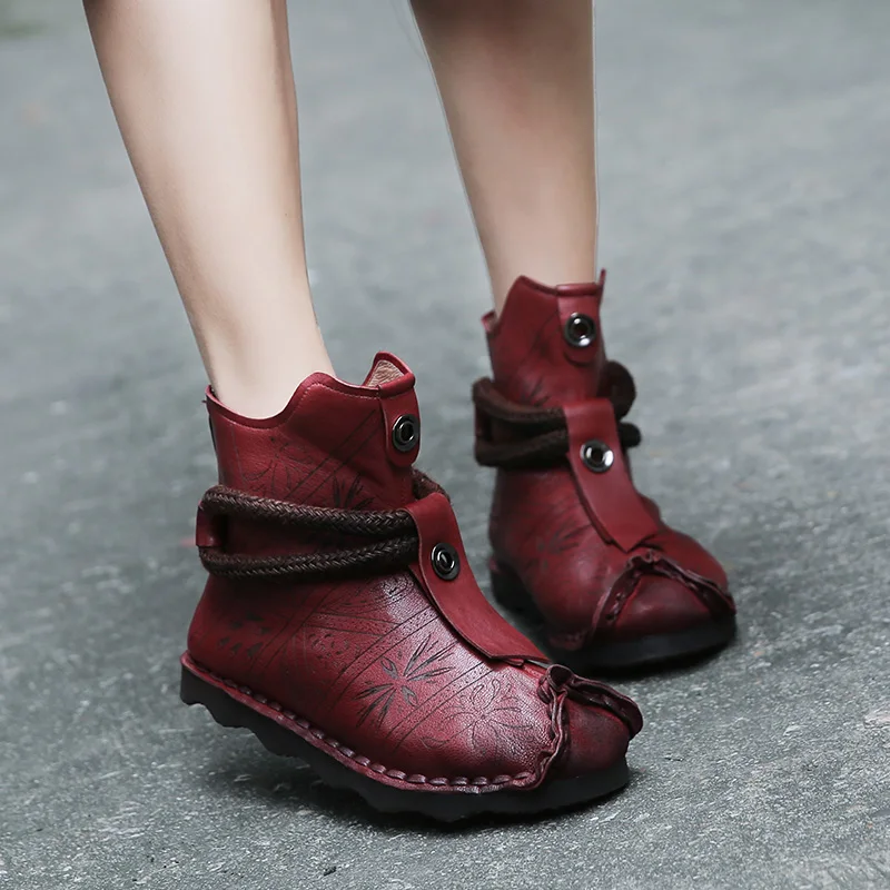 

2018 Autumn Winter Shoes Handmade Women Shoes Ankle Boots Round Toes Genuine Leather Flat Boots Ladies Warm Boots
