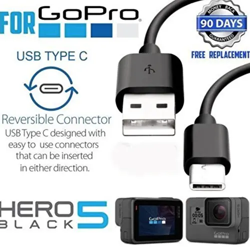 2 шт. USB-C type C USB C кабель для передачи данных и зарядки для GoPro Hero5 Galaxy S10 S9 S8+ LG G6 G7 Black-USB 2,0